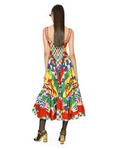 Calf-length bustier dress in Carretto-print poplin - | Dolce & Gabbana