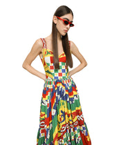 Calf-length bustier dress in Carretto-print poplin - | Dolce & Gabbana