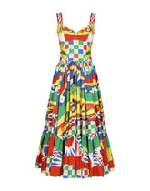 Calf-length bustier dress in Carretto-print poplin - | Dolce & Gabbana
