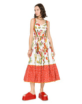 Calf-length bustier dress in vegetable-print poplin - | Dolce & Gabbana