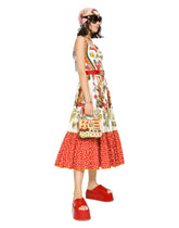 Calf-length bustier dress in vegetable-print poplin - | Dolce & Gabbana