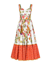 Calf-length bustier dress in vegetable-print poplin - | Dolce & Gabbana