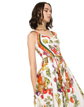 Calf-length bustier dress in vegetable-print poplin - | Dolce & Gabbana