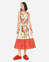 Calf-length bustier dress in vegetable-print poplin - | Dolce & Gabbana