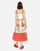 Calf-length bustier dress in vegetable-print poplin - | Dolce & Gabbana