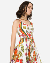 Calf-length bustier dress in vegetable-print poplin - | Dolce & Gabbana