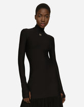 Technical jersey dress with tulle ruffle - | Dolce & Gabbana