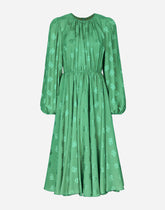 Silk calf-length dress with all-over DG logo - | Dolce & Gabbana