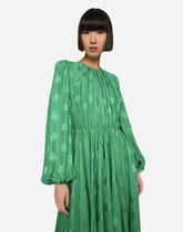 Silk calf-length dress with all-over DG logo - | Dolce & Gabbana