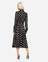 Charmeuse shirt dress with all-over DG logo print - | Dolce & Gabbana