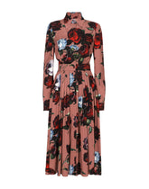 Charmeuse shirt dress with vintage rose print - | Dolce & Gabbana