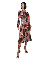 Charmeuse shirt dress with vintage rose print - | Dolce & Gabbana