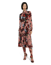 Charmeuse shirt dress with vintage rose print - | Dolce & Gabbana