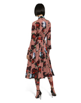 Charmeuse shirt dress with vintage rose print - | Dolce & Gabbana