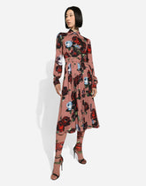 Charmeuse shirt dress with vintage rose print - | Dolce & Gabbana