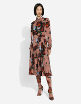 Charmeuse shirt dress with vintage rose print - | Dolce & Gabbana