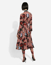 Charmeuse shirt dress with vintage rose print - | Dolce & Gabbana