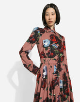Charmeuse shirt dress with vintage rose print - | Dolce & Gabbana