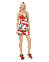 Short charmeuse dress with poppy print - | Dolce & Gabbana