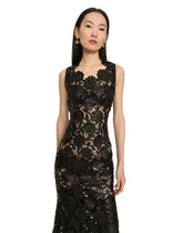 Longuette dress in eco-leather macramé - | Dolce & Gabbana
