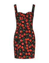 Short cherry-print charmeuse dress - | Dolce & Gabbana