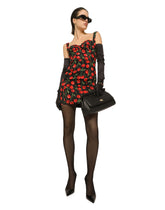 Short cherry-print charmeuse dress - | Dolce & Gabbana