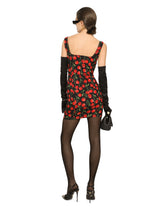 Short cherry-print charmeuse dress - | Dolce & Gabbana