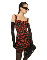 Short cherry-print charmeuse dress - | Dolce & Gabbana