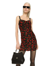 Cherry-print tulle strapless dress with draping - | Dolce & Gabbana