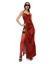 Long leopard-print satin dress - | Dolce & Gabbana