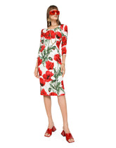 Poppy-print charmeuse midi dress - | Dolce & Gabbana