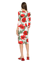 Poppy-print charmeuse midi dress - | Dolce & Gabbana