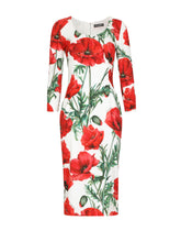Poppy-print charmeuse midi dress - | Dolce & Gabbana