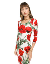 Poppy-print charmeuse midi dress - | Dolce & Gabbana