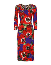 Charmeuse sheath dress with anemone print - | Dolce & Gabbana