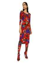 Charmeuse sheath dress with anemone print - | Dolce & Gabbana