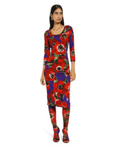 Charmeuse sheath dress with anemone print - | Dolce & Gabbana