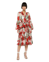 Poppy-print chiffon calf-length dress - | Dolce & Gabbana