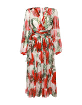 Poppy-print chiffon calf-length dress - | Dolce & Gabbana