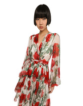 Poppy-print chiffon calf-length dress - | Dolce & Gabbana