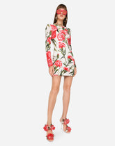 Short carnation-print charmeuse dress - | Dolce & Gabbana