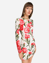 Short carnation-print charmeuse dress - | Dolce & Gabbana