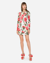 Short carnation-print charmeuse dress - | Dolce & Gabbana