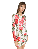 Short carnation-print charmeuse dress - | Dolce & Gabbana