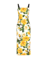 Draped charmeuse dress with yellow rose print - | Dolce & Gabbana