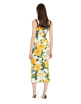 Draped charmeuse dress with yellow rose print - | Dolce & Gabbana