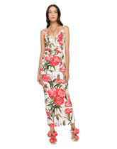 Carnation-print charmeuse calf-length dress - | Dolce & Gabbana