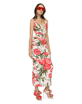 Carnation-print charmeuse calf-length dress - | Dolce & Gabbana