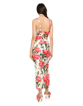 Carnation-print charmeuse calf-length dress - | Dolce & Gabbana