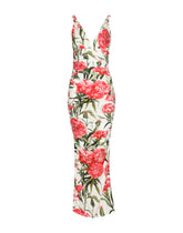 Carnation-print charmeuse calf-length dress - | Dolce & Gabbana
